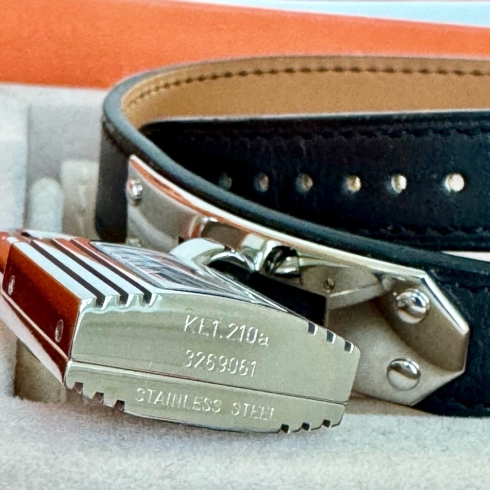 HERMÈS Kelly double tour PM 20 mm Hermès Black Leather Steel watch 3269061 NEW - Picture 9 of 17